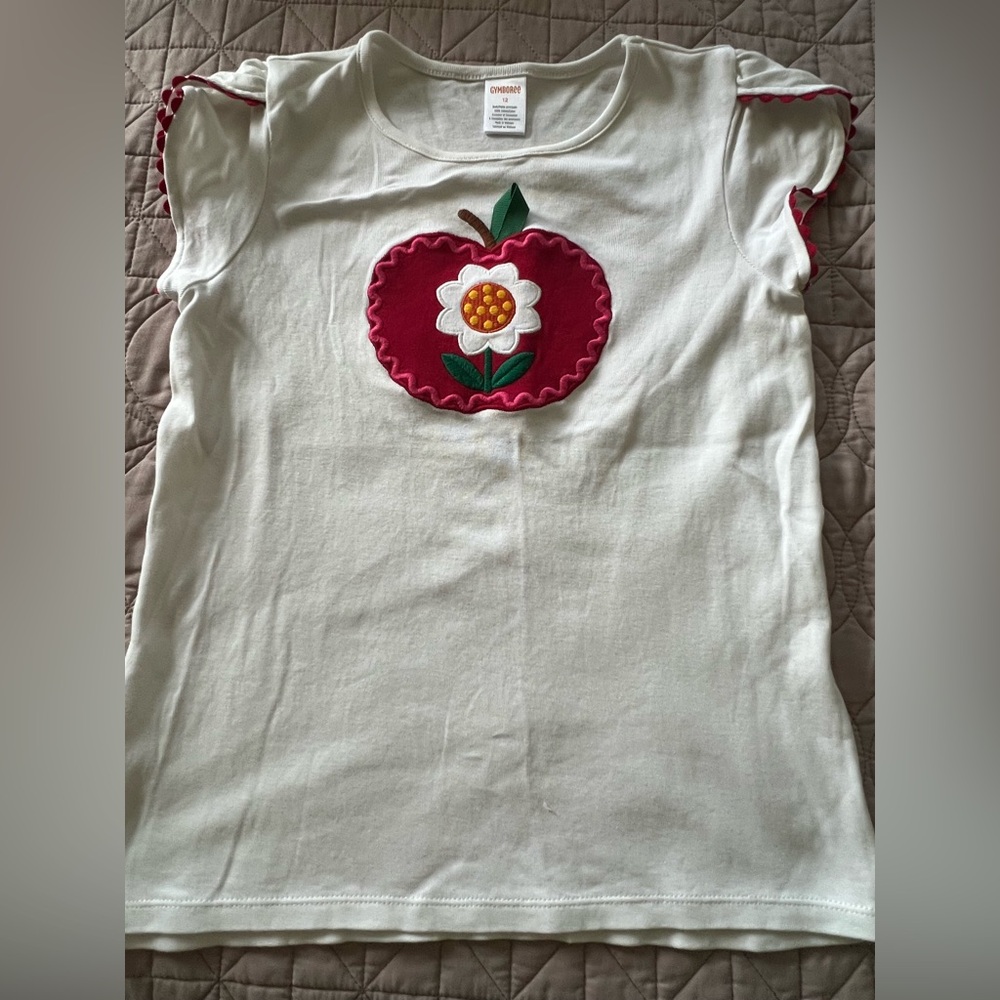 White and Red Kids Shirt with Flower Design